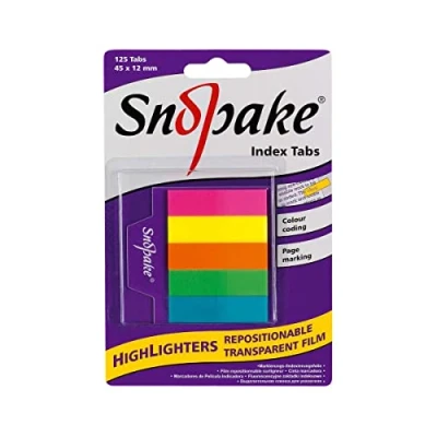 Image of Snopake Index Tab Highlighters Transparent 45 x 12 mm 125 Tabs Neon Assorted [Pack of 1] Ref: 13154