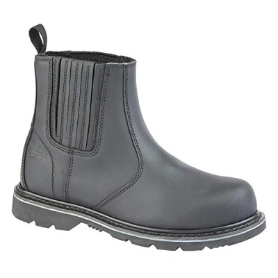 Image of Mens Leather Goodyear Welted Chelsea Slip On Safety Dealer Ankle Boots Shoes Size Black UK 12