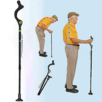 Image of Folding Walking Cane Women Men Posture Stick 10 Height Adjustment Portable Lightweight Non Slip Crutches Elderly Ladies Hiking/Trekking Pole/Travel/Home
