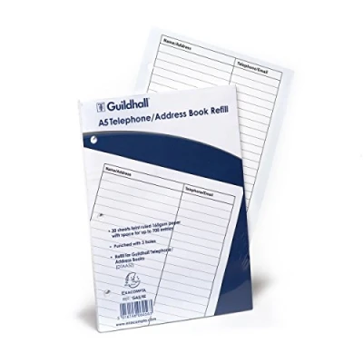 Image of Exacompta Ref GA5/RZ Guildhall Telephone &amp; Address Book Refills, A5 Size, 30 Sheets of 160gsm Paper, Feint Ruled, FSC Certified Compatible with DTAA5/BLUZ