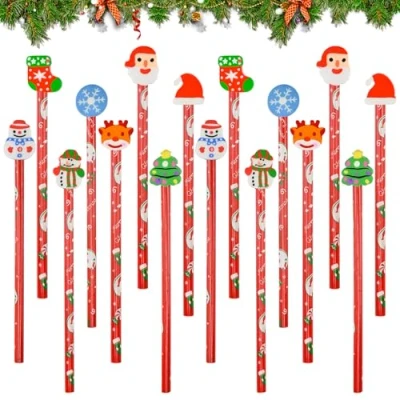 Image of HEKOBAG 32Pcs Christmas Pencil with Eraser, Pencils Bulk for Kids Wood Erasers Theme Xmas Stocking Stuffers Winter Holiday Gifts Party Favours