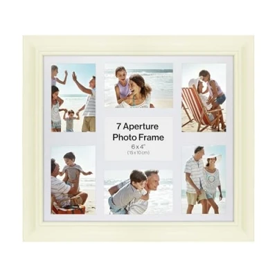 Image of Traditional Cream 6x4 Multi Aperture Photo Picture Frame, Holds 7 Photos or Pictures, Wall Mounted Landscape Portrait.