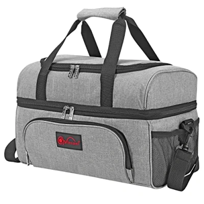 Image of Vinsani 20L Cooler Bag Dual Compartment Grey Curve Large Capacity Double Decker Insulated Picnic Storage Foldable Leakproof &amp; Portable Suitable for Camping Beach Car Outdoor Travel