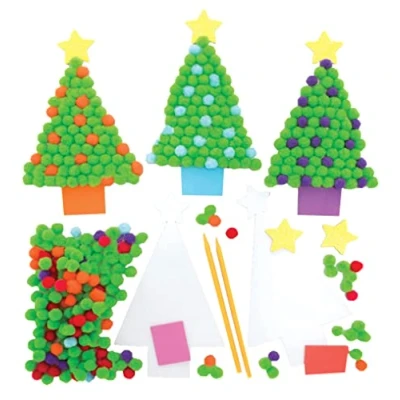 Image of Baker Ross FE903 Christmas Tree Pom Art Kits Pack of 5, Design Your Own Decorations, Decorations for Children to Make, Decorate and Display, Creative Activities Kids