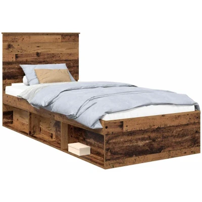 Image of vidaXL Bed Frame with Headboard Old Wood 90 x 190 cm Solid Pine