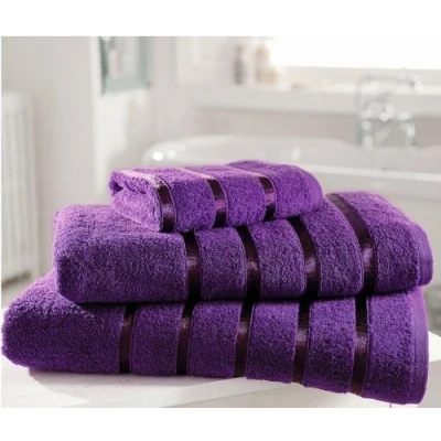 Image of Kensington Egyptian Cotton Satin Stripe Hand Towel, Purple 600 gsm Luxury Towel Linenstowels2011