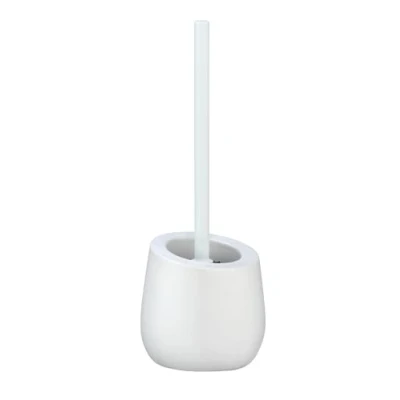 Image of WENKO Badi Toilet Brush Holder with Silicone Bristles and Edge Cleaner White, Ceramic, 38 x 13.5 cm