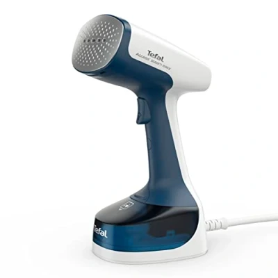 Image of Tefal Access Steam Easy Handheld Clothes Steamer, 1400W, Output Up to 25 g/min, Rapid 15 Second Heat Up, Lightweight, Door Hook, DT7170G0,White &amp; Blue