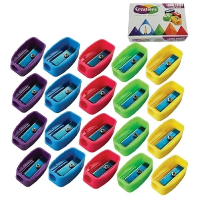 Image of Pointy Pencil Sharpeners, Long Point, Multicoloured, Pack of 20, Single Hole Plastic Ideal for School Office Home Use, iZOFAX Black Ball Pen