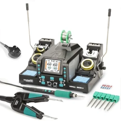 Image of YIHUA 982D III 2 in 1 Precision Soldering Station with C210 Iron and C120 Hot Tweezers Cartridge Tip System for SMD Rework, Micro Soldering, Professional Kit (UK Plug)