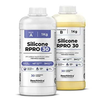 Image of Reschimica Liquid Silicone Rubber for Molds 1:1 R PRO 30, Non toxic, Easy to Use, resistant breakage, 30 shore, Compatible with epoxy resins, plaster, wax and other materials (2 kg)