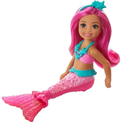 Image of Barbie Dreamtopia Chelsea Mermaid Doll, 6.5 inch with Pink Hair and Tail