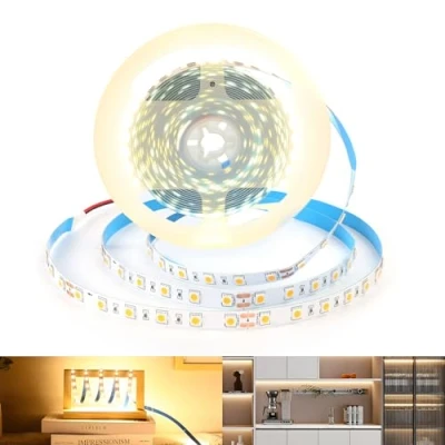 Image of Arotelicht LED Light Strip Warm White 3000K,16.4ft/5M 300LEDs Flexible Cuttable SMD5050 24V Tape Lights for Kitchen Home Cabinet Mirror Door (No Power Supply/Plug)