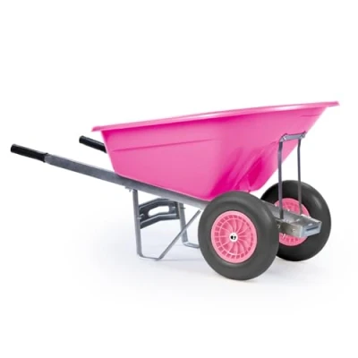 Image of KCT 160L XL Twin Wheel Wheelbarrow PInk Heavy Duty Garden/Stable Yard/Builders Barrow with Puncture Proof Tyres