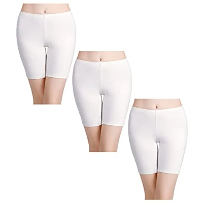 Image of wirarpa Ladies Safety Boxer Shorts Cotton Anti Chafing Long Leg Knickers Underwear Women&#039;s Boy Leggings for Under Dresses 3 Pack Bloomers White Medium 10 12