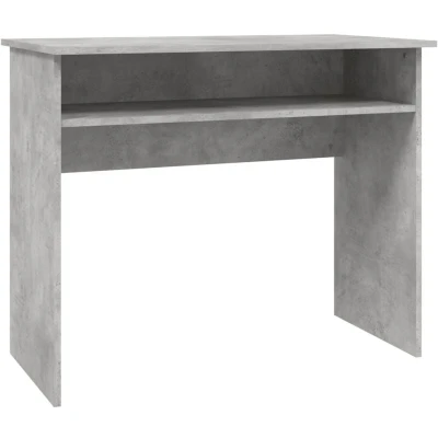 Image of vidaXL Desk in Concrete Grey Modern Style Engineered Wood Home Office Workstation With Storage Shelf