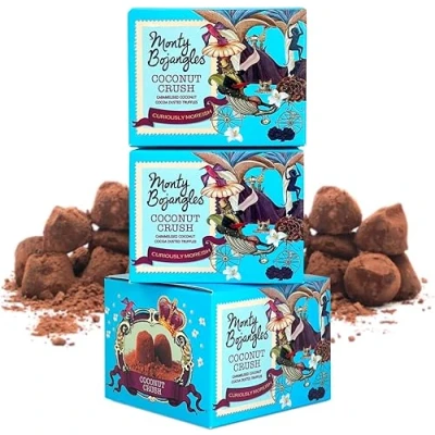 Image of Monty Bojangles Coconut Crush 3 Gift Boxes Choose from 10 Flavours Cocoa Dusted Truffles, x 100g (Gift Pack 300g)
