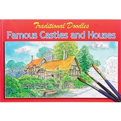 Image of Lanscape 30 x 20cm Adults Traditional Doodles Famous Castles &amp; Houses Watercolour Painting Colouring Book