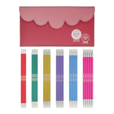 Image of KNITPRO Knitting Needle Set, Zing (20cm) Set of 6, Double Pointed, Aluminium, Colorful