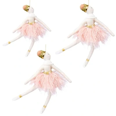 Image of 3Pcs Light Pink Ballerina Doll 14x20cm Christmas Tree Hanging Decorations Festive Decorative Ornaments Fairy Tale Themed Xmas Pendant