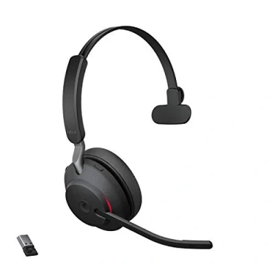 Image of Jabra Evolve2 65 Wireless PC Headset Noise Cancelling Microsoft Teams Certified Mono Headphones With Long Lasting Battery USB A Bluetooth Adapter Black