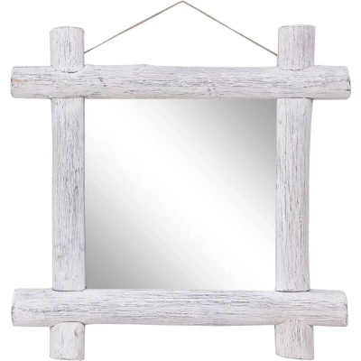 Image of vidaXL Log Mirror White 70x70 cm Solid Reclaimed Wood