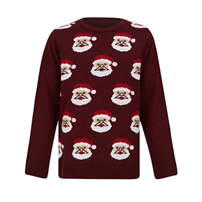 Image of Tokyo Laundry Boys Santa Face Repeat Novelty Christmas Jumper in Red 7 8 Years