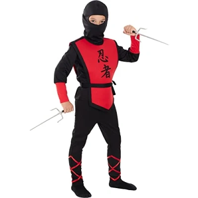 Image of Funidelia Red Ninja Costume s for boy Ninja, Japan kids accessory fancy dress &amp; props Halloween, carnival parties Size 7 9 years