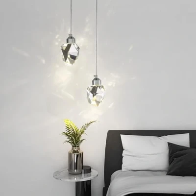 Image of Sxtiger Modern Crystal Pendant Light, 3 Color LED Silver Ceiling Hanging Lamp, for Kitchen Island Bedroom Living Room Dining Lighting (2 Head Round Base)