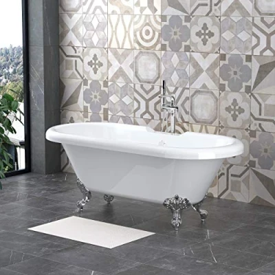 Image of NRG Traditional Roll Top Bathtub Designer Acrylic Freestanding Bath Tub with Chrome Claw Feet 1700 x 750mm