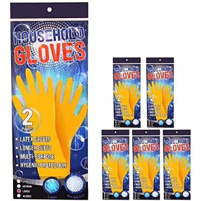 Image of I LOVE FANCY DRESS Washing Up Gloves 12 Pairs of Medium Yellow Rubber Durable Everyday Use Household