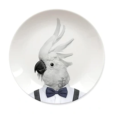 Image of Wild Dining Dinner Plate I Funny 100% Ceramic 9 inch with Goofy Pet Print Novelty Tableware Gift Idea Students Dishwasher Microwave and Food Safe (Cockatoo)