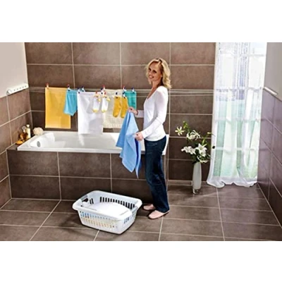Image of 18m 5 Lines Retractable Washing Line Wall Mounted Laundry Clothes Airer Extendable Reel Drying Heavy Duty Adjustable Dryer Garden outdoor or indoor Natural