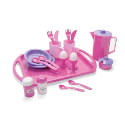 Image of Dantoy Breakfast Set with Tray, Role Play Tea 23 Pieces Kids Pretend Play, Made in Denmark Princess Pink