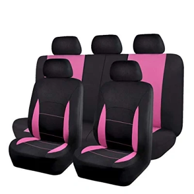 Image of Flying Banner Flat Cloth Universal Fit Car Seat Covers Full Set with Airbag Compatible (Black and Pink)