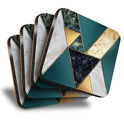 Image of Destination Vinyl ltd Great Coasters (Set of 4) Square Abstract Art Deco Marble Effect Drink Glossy Coasters/Tabletop Protection for Any Table Type #21082