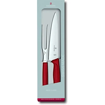 Image of Victorinox Swiss Classic Carving Set, 2 pcs., Extra Sharp Blade, Stainless Steel, Dishwasher Safe, Red