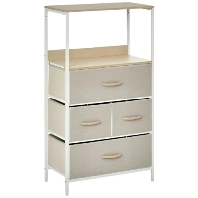 Image of HOMCOM 4 Drawer Storage Chest Unit Home Cabinet w/Shelves Living Room Bedroom Entryway Furniture, Light Grey
