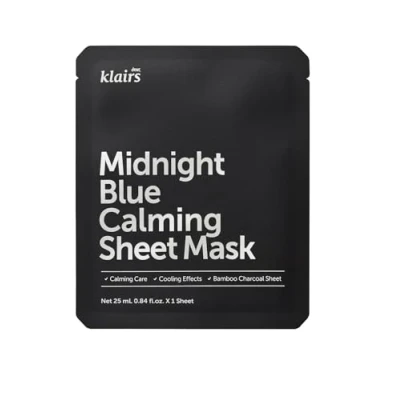 Image of DearKlairs Midnight Blue Calming Sheet Mask 1 Sheet, Soothing Irritated, heated skin, For troubled and sensitive Korean Beauty
