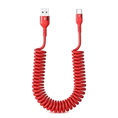 Image of Mllepjdh Spring USB to Type C Cables 5A Charger Cable Fast Charging Cord Powerful Cable, 86cm red