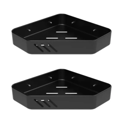 Image of Ibergrif M34034B Shower Caddy Corner, Bathroom Corner Shelves, Storage Organizers, Self Adhesive or Wall Mounted, 2 Pack Black