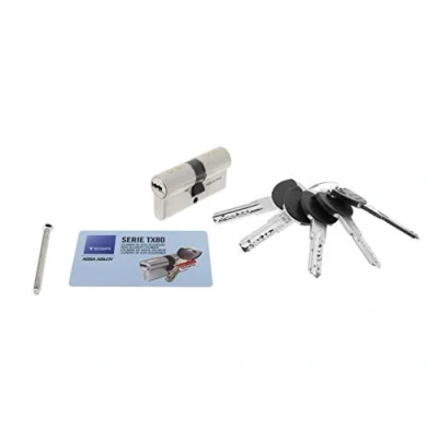 Image of TESA Assa Abloy TX853070N Cylinder TX80 Double Profile Euro 30x70, cam R15, Finish. 5 Keys TES.2030/30X70 LN SE5 E12, Nickel Plated, 30 x 70 mm