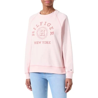 Image of Tommy Hilfiger Women&#039;s REG VARSITY RAGLAN SWEATSHIRT Whimsy Pink L