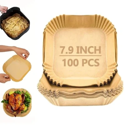 Image of Air Fryer Liners Disposable 100 PCS Airfryer Paper Liners, Non Stick Oil &amp; Water Proof Cooking Parchment Baking Roasting Filter for Fryers Basket, Microwave Oven, Frying Pan