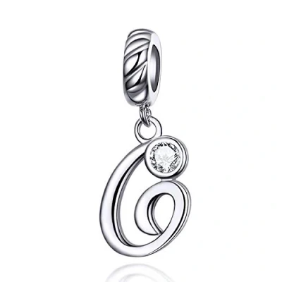 Image of LaMenars Letter Dangle Bead Charms Initial Alphabet A Z 925 Sterling Silver Zirconia fits European Charm Bracelets &amp; Necklaces