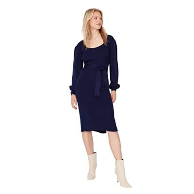 Image of Trendyol Women Midi Bodycon Slim Knitwear Dress Navy Blue