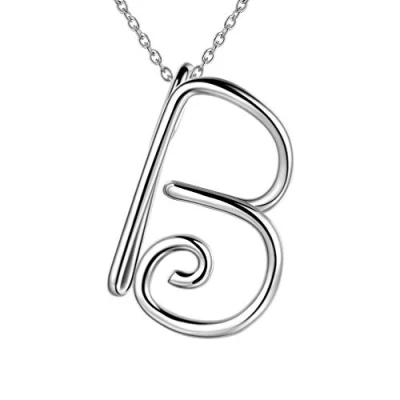 Image of Capital Music Note Letter B Necklace Charm for Women Girls 925 Sterling Silver Cursive Alphabet Name Pendant Monogram Bridesmaid Birthday Gift FP0024B