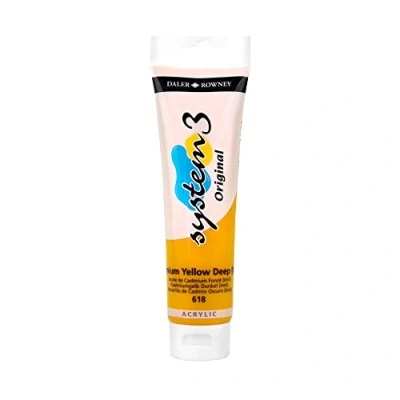 Image of Daler Rowney System3 Acrylic Paint, Plastic Tube, 5.07oz 150 ml, Cadmium Yellow Deep Hue