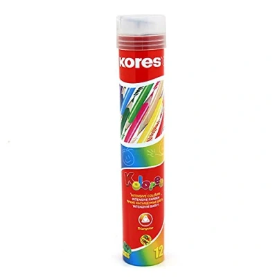 Image of Kores Kolores, 12 Triangular Shape Colouring Pencils Coloured with Soft Lead, Set of Assorted in Tin Tube Sharpener
