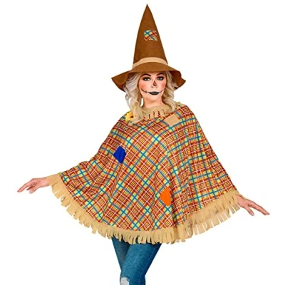 Image of W WIDMANN MILANO Party Fashion Scarecrow Poncho and Hat for Women, Pumpkins, Halloween, Carnival, Theme Parties